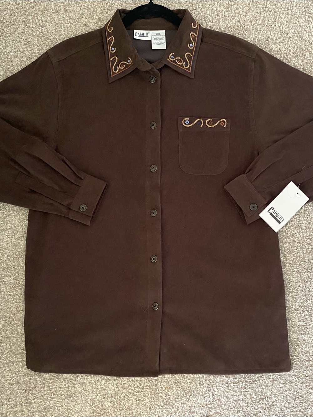 New Vintage Capacity Womens Medium Brown Button Down Western Cowgirl Shirt NWT